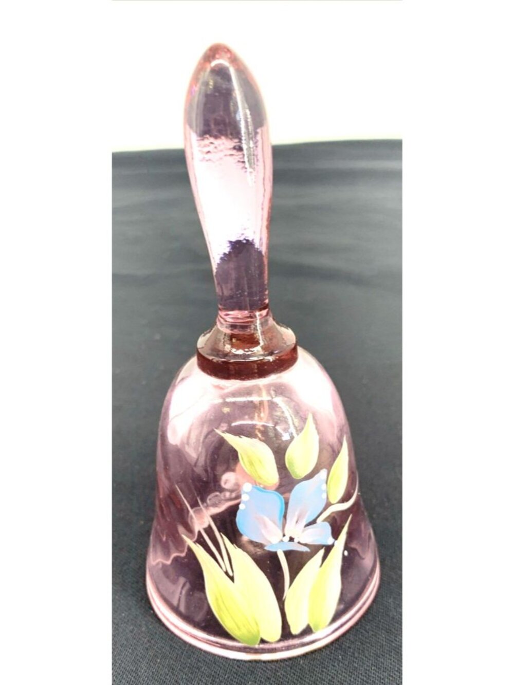 Fenton Iridescent Pink Hand Painted Butterfly Floral Glass Bell Signed 4.5"